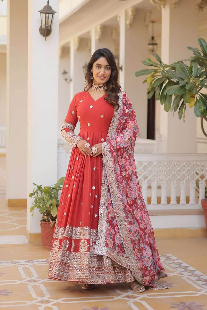 FAUX GEORGETTE EMBROIDERY ANARKALI LONG GOWN - MYLUXURY LANE ENTERPRISE